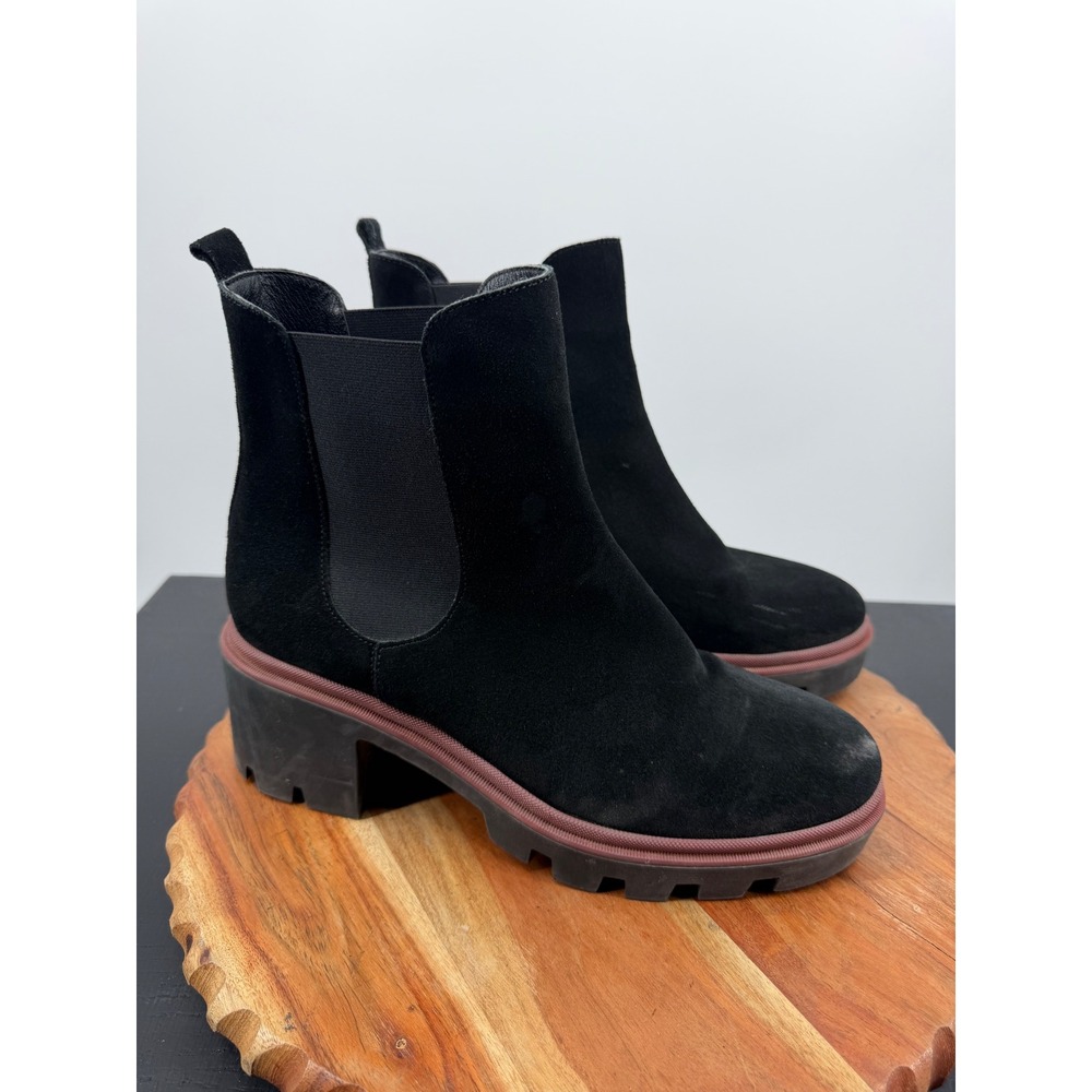Antonio de Faria 20017 Chelsea Boots Women 9 Black Suede Lug Sole Portugal